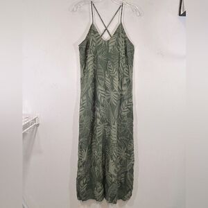 Old Navy ladies maxi dress small green palm leaf sun tank tropical straps modest